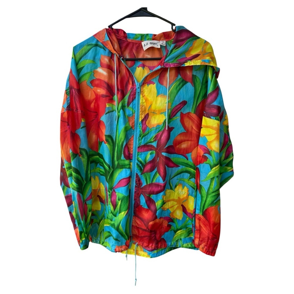 A.D. Sport Unisex Hawaiian Pattern Floral Windbreaker Jacket Small